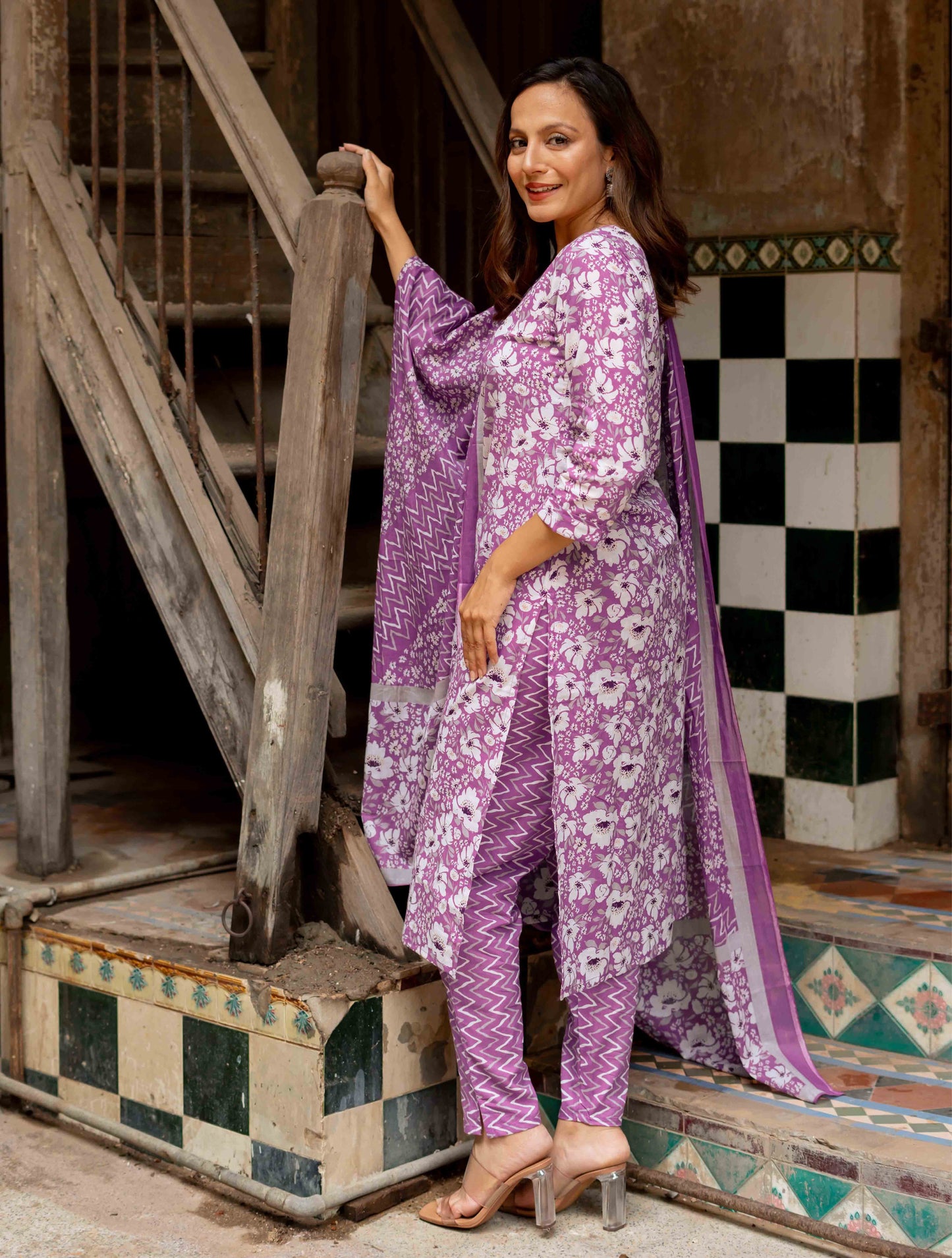 Cotton Floral Print Kurta Set