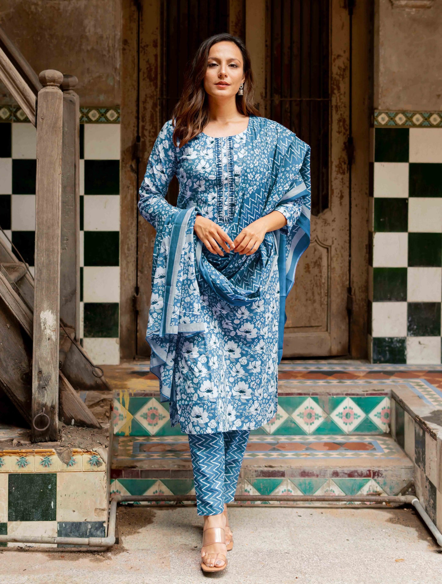 Cotton Floral Print Kurta Set