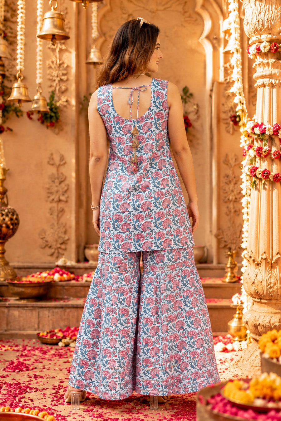 Elegant Cotton Blend Floral Print Sharara Set