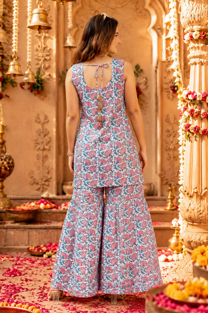 Elegant Cotton Blend Floral Print Sharara Set