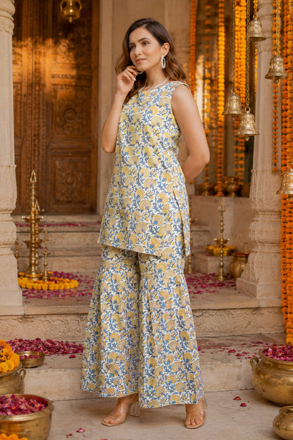 Elegant Cotton Blend Floral Print Sharara Set