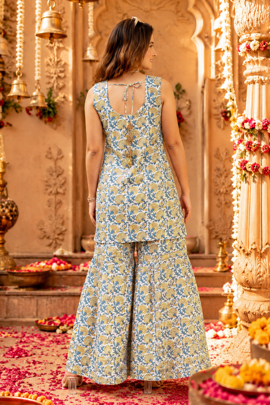 Elegant Cotton Blend Floral Print Sharara Set