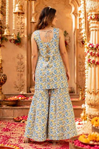 Elegant Cotton Blend Floral Print Sharara Set
