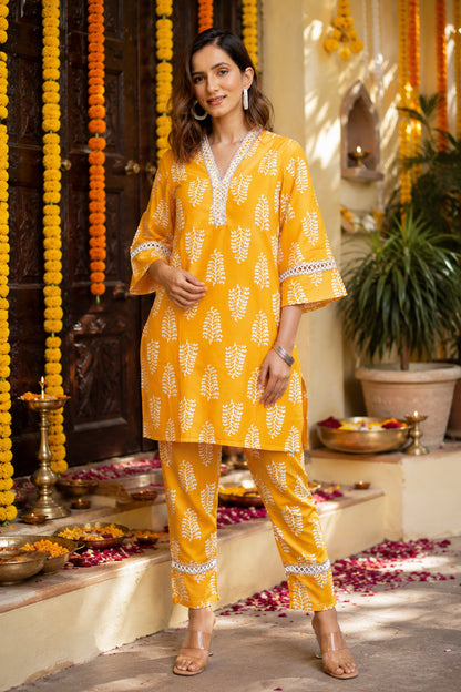 Elegant Cotton Blend Block Printed Co-Ord Set