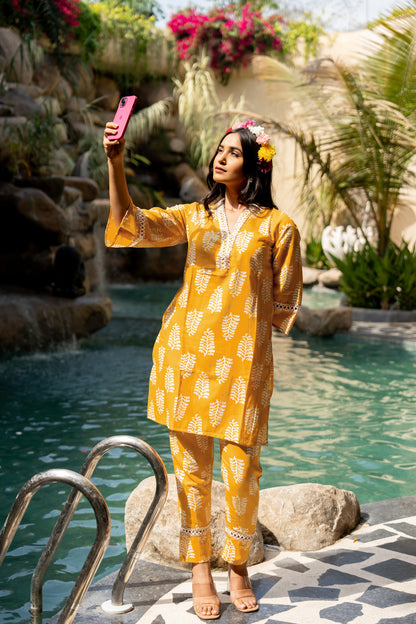 Elegant Cotton Blend Block Printed Co-Ord Set