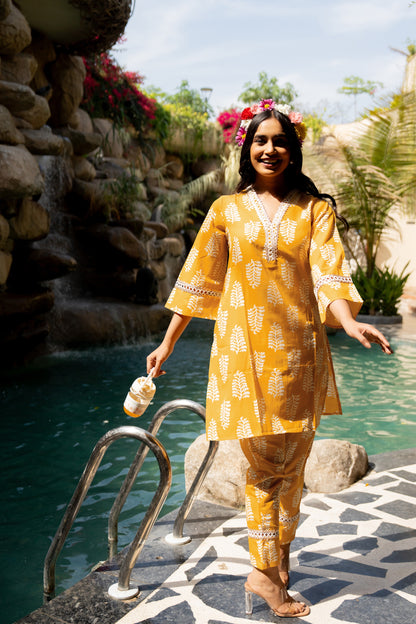 Elegant Cotton Blend Block Printed Co-Ord Set