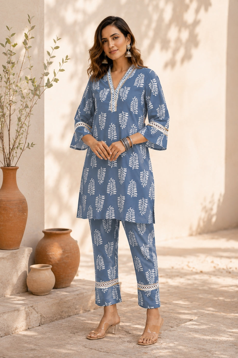 Elegant Cotton Blend Block Printed Co-Ord Set