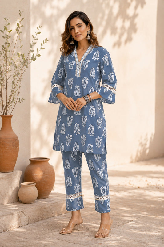 Elegant Cotton Blend Block Printed Co-Ord Set