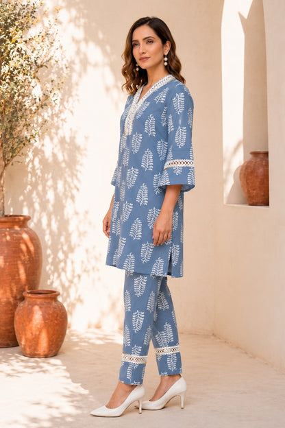 Elegant Cotton Blend Block Printed Co-Ord Set