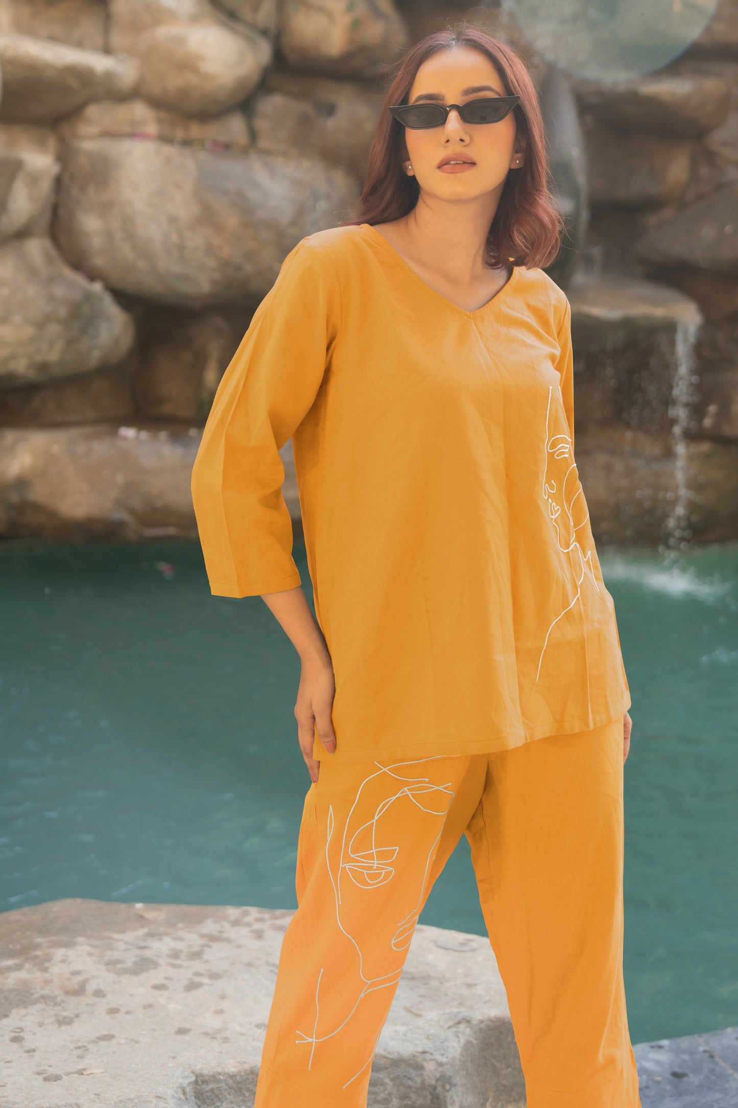 Women's Elegant Pure Cotton Thread Embroidery Co-Ord Set