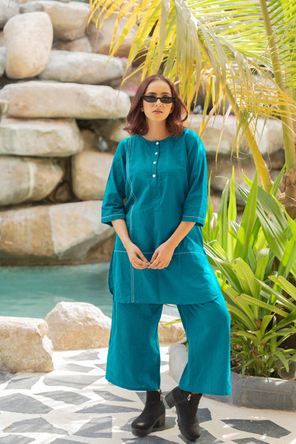 Women's Elegant Pure Cotton Thread Embroidery Co-Ord Set