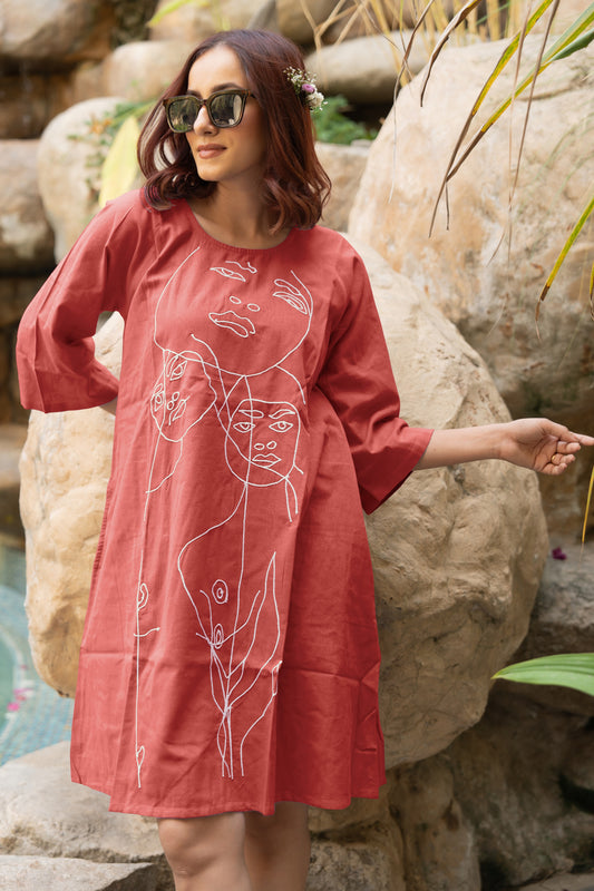 Flawless Color Thread Embroidered Pure Cotton Dress
