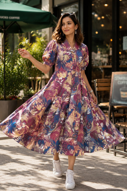 Fancy Floral Print Cotton Dress