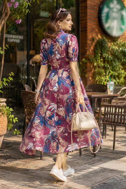 Fancy Floral Print Cotton Dress