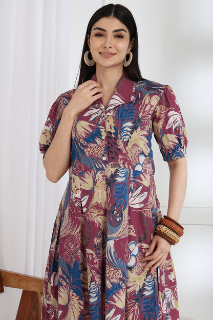 Fancy Floral Print Cotton Dress