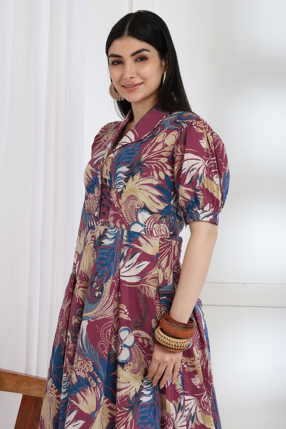 Fancy Floral Print Cotton Dress