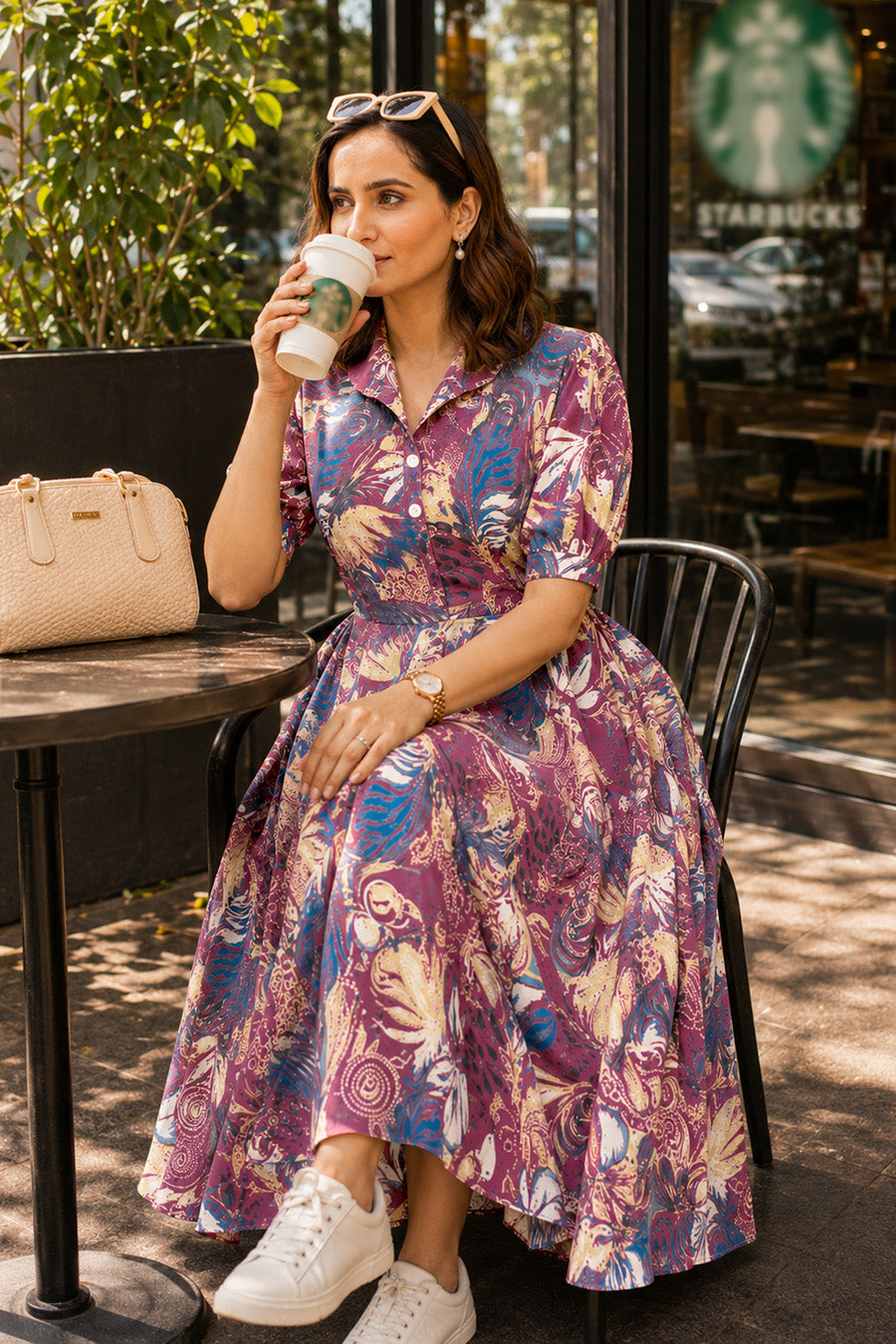 Fancy Floral Print Cotton Dress