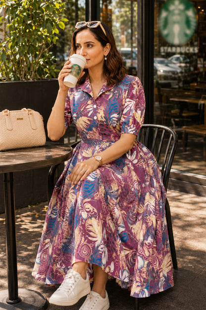 Fancy Floral Print Cotton Dress
