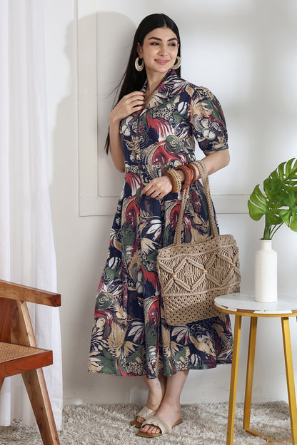 Fancy Floral Print Cotton Dress