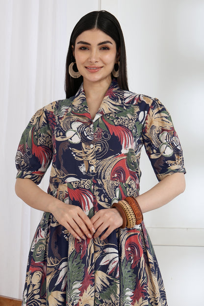 Fancy Floral Print Cotton Dress