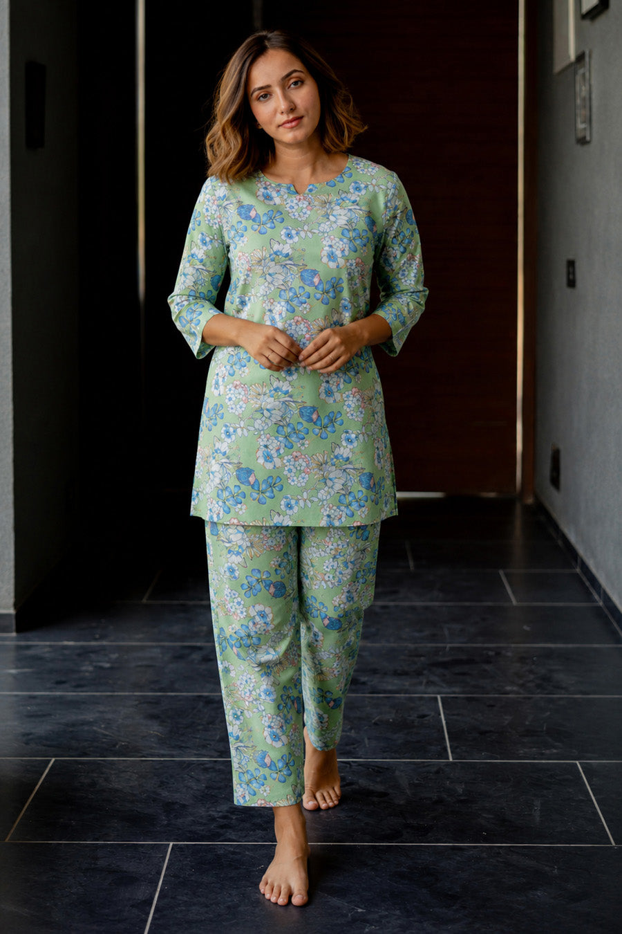 Trendy Floral Printed Lounge Night Suit Set