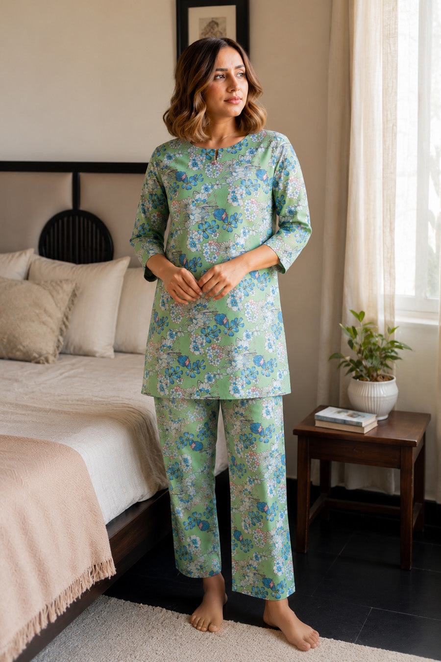 Trendy Floral Printed Lounge Night Suit Set