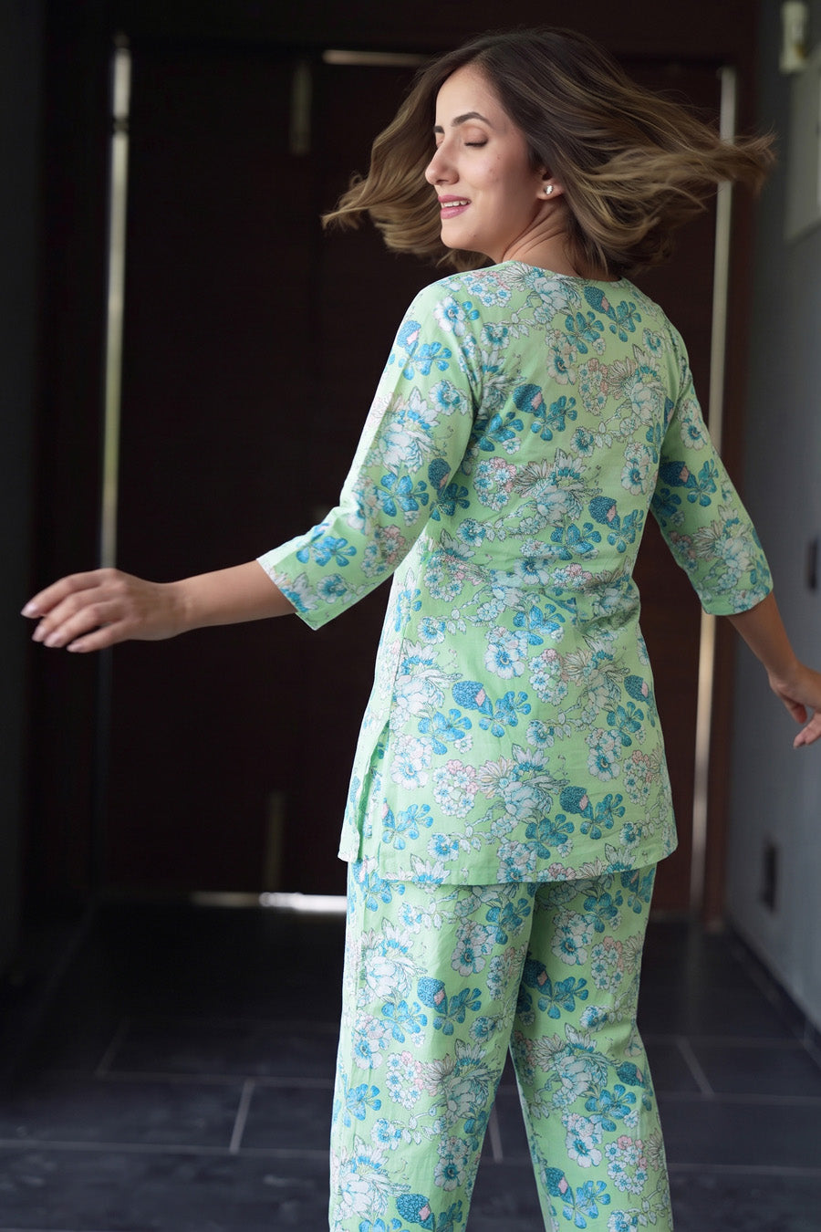 Trendy Floral Printed Lounge Night Suit Set