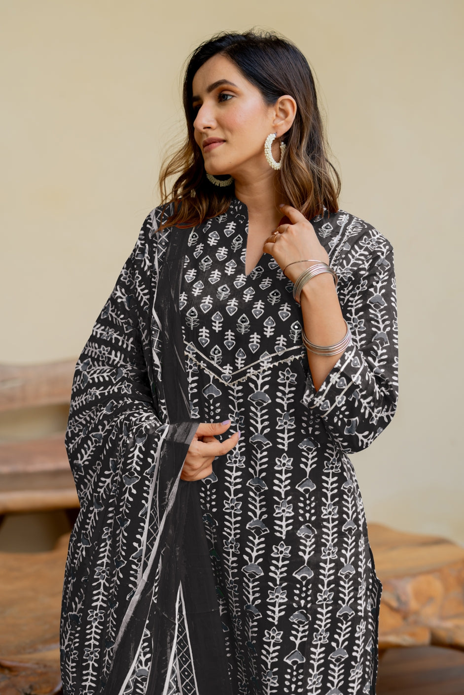 Trendy Cotton Batik Print Kurta Set with dupatta
