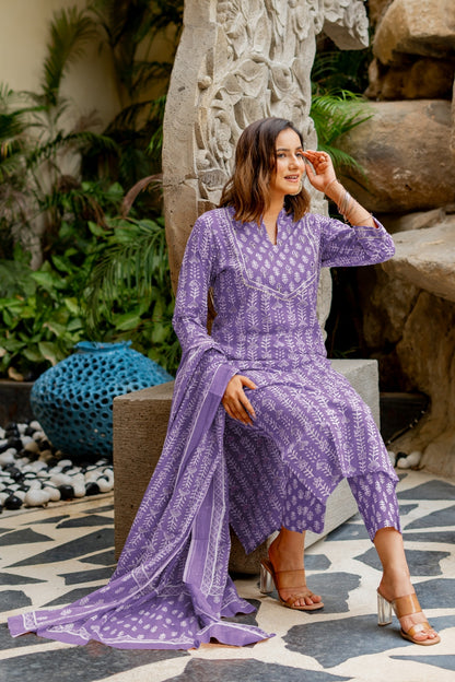 Trendy Cotton Batik Print Kurta Set with dupatta