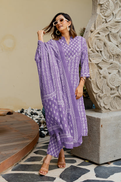 Trendy Cotton Batik Print Kurta Set with dupatta