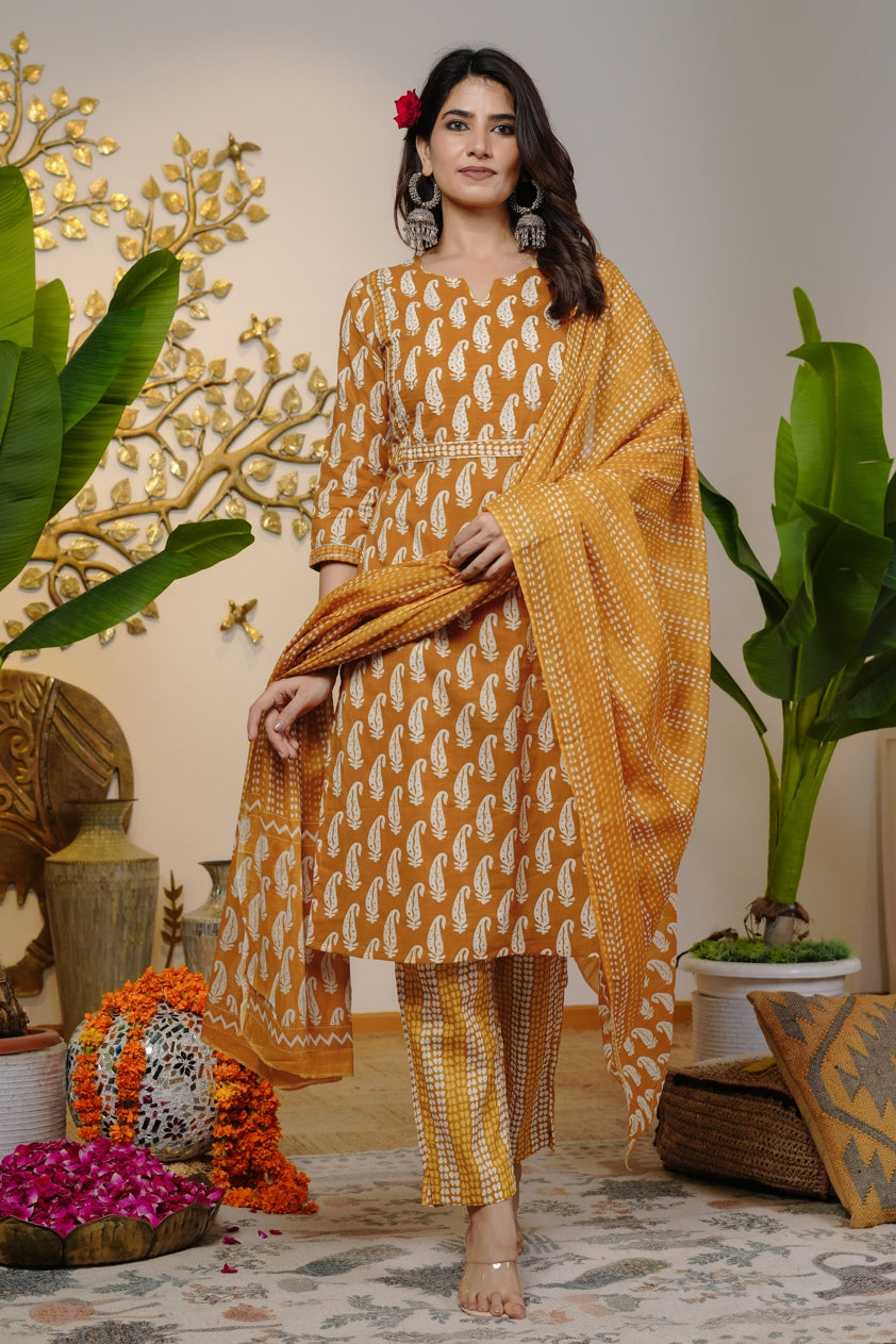 Beautiful Women Pure Cotton Paisley Print Kurta Set