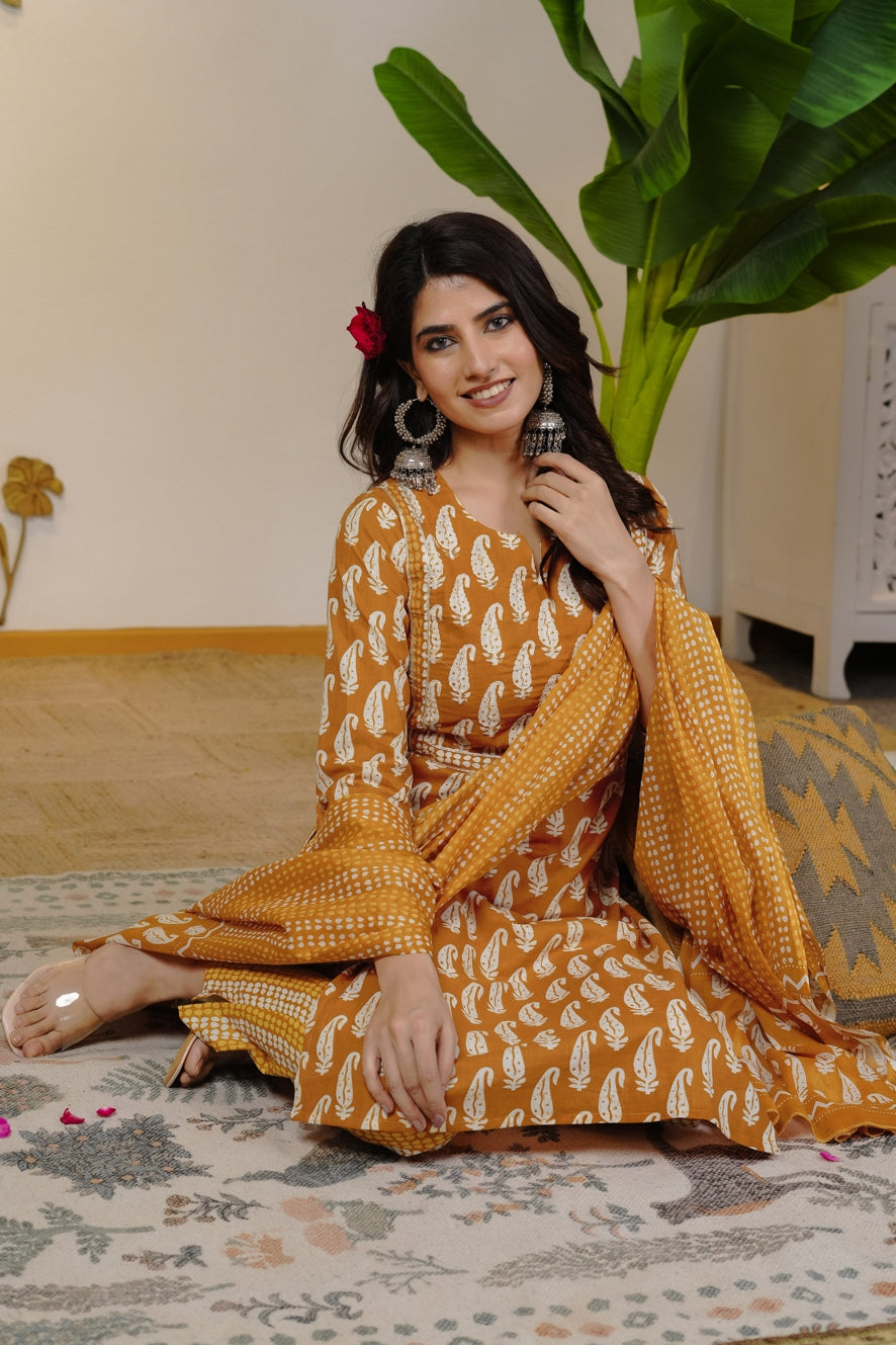 Beautiful Women Pure Cotton Paisley Print Kurta Set