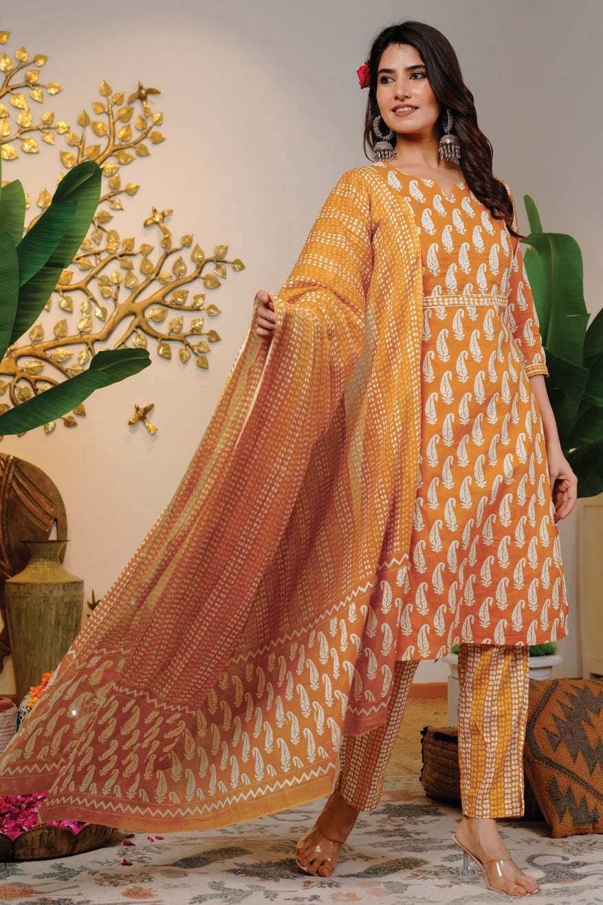 Beautiful Women Pure Cotton Paisley Print Kurta Set