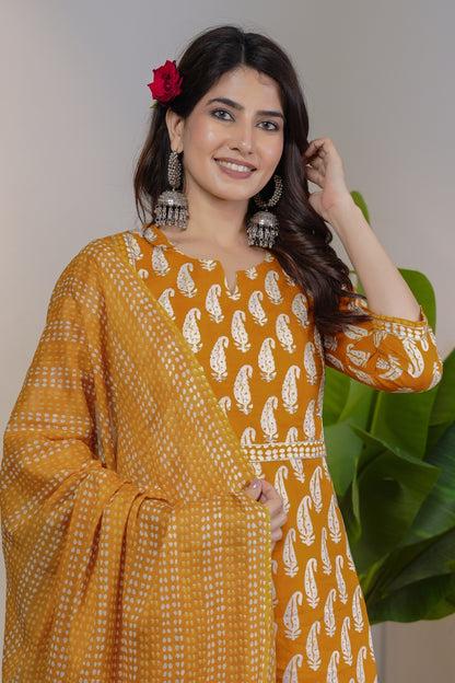 Beautiful Women Pure Cotton Paisley Print Kurta Set