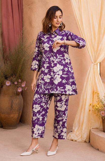 Fancy Floral Print Cotton Blend Co-Ord Set