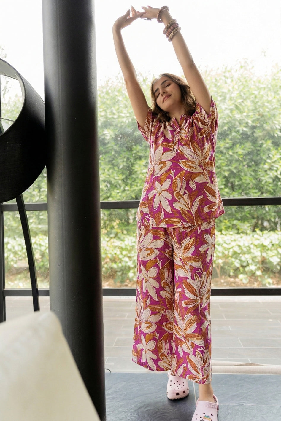 Floral Printed Cotton Night Suit