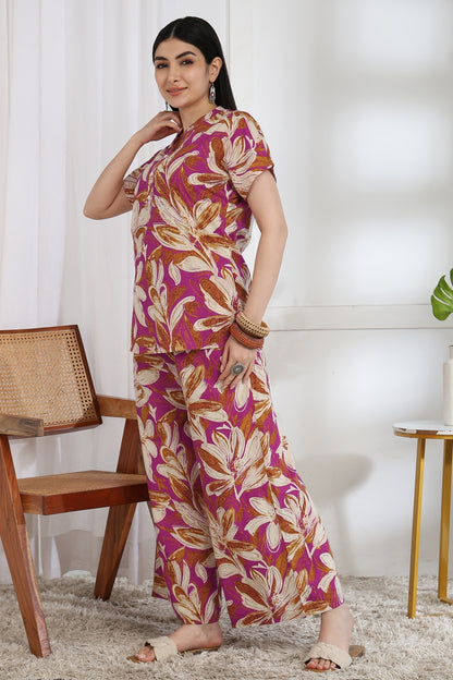 Floral Printed Cotton Night Suit