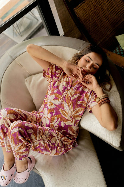 Floral Printed Cotton Night Suit