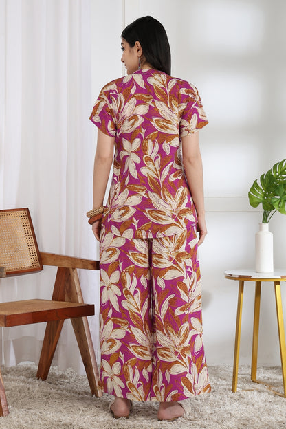 Floral Printed Cotton Night Suit