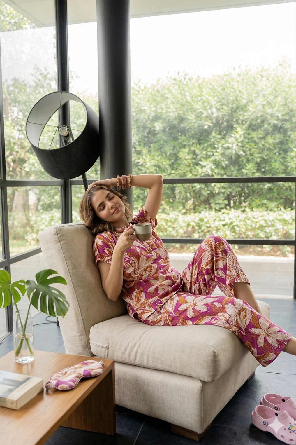 Floral Printed Cotton Night Suit