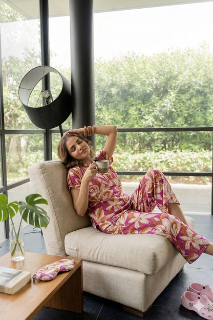 Floral Printed Cotton Night Suit