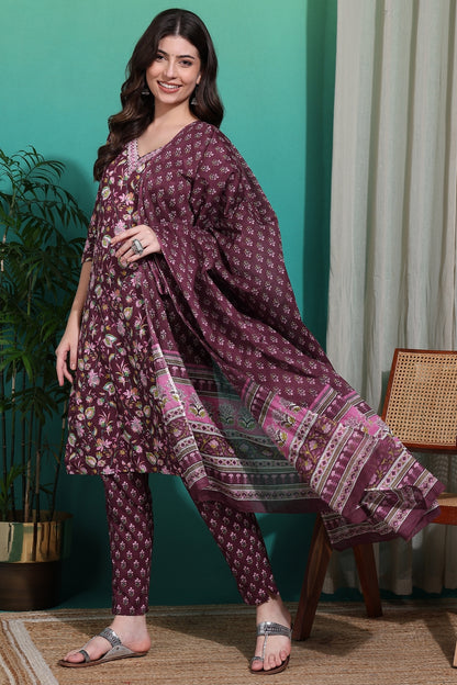 Tropical Floral Print Pure Cotton Kurta Set with dupatta