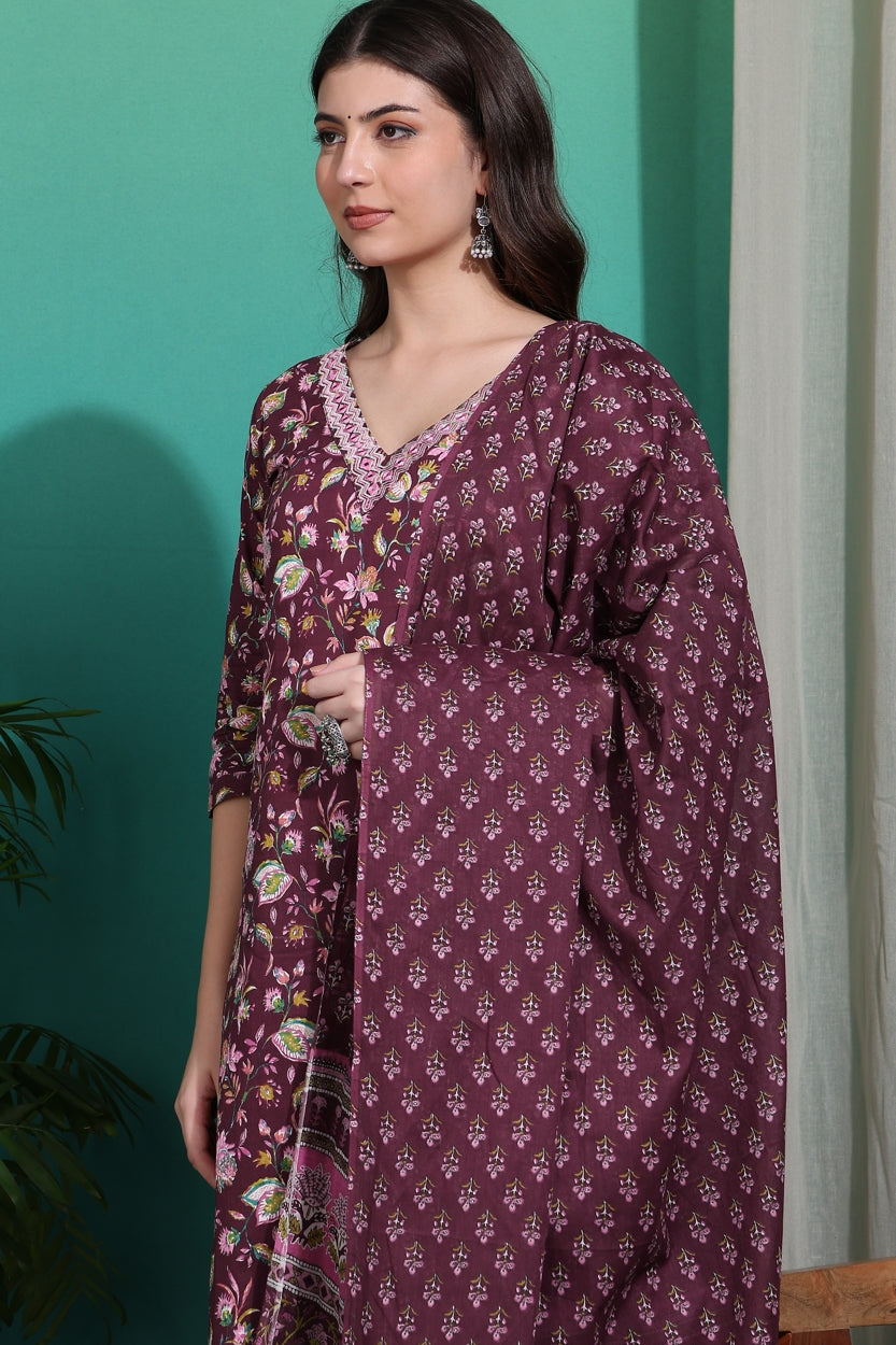 Tropical Floral Print Pure Cotton Kurta Set with dupatta