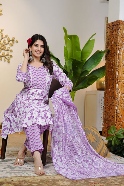Beautiful Cotton Floral Print Kurta Set with dupatta