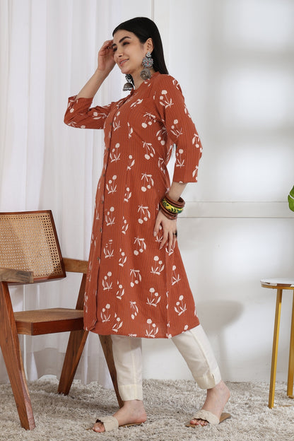 Elegant Kantha Work and Block Print Cotton Kurta