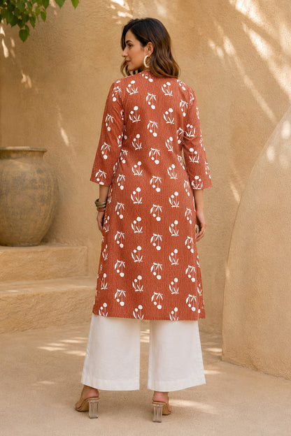 Elegant Kantha Work and Block Print Cotton Kurta