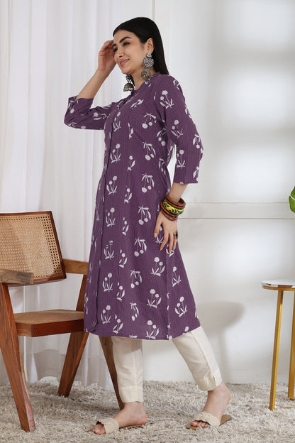 Elegant Kantha Work and Block Print Cotton Kurta
