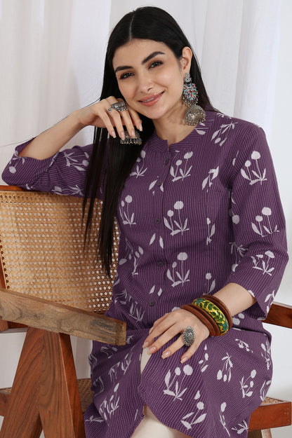Elegant Kantha Work and Block Print Cotton Kurta