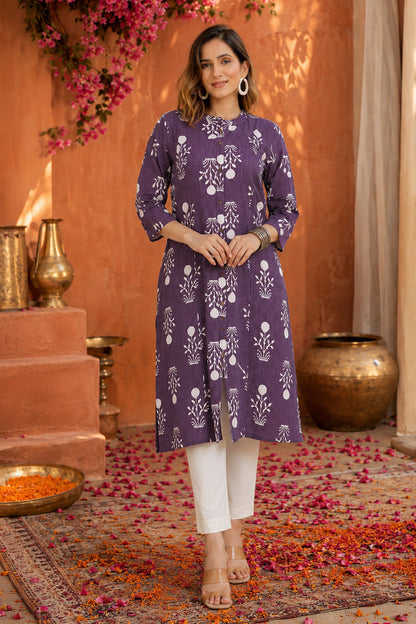 Latest Kantha Work and Floral Print Cotton Kurta
