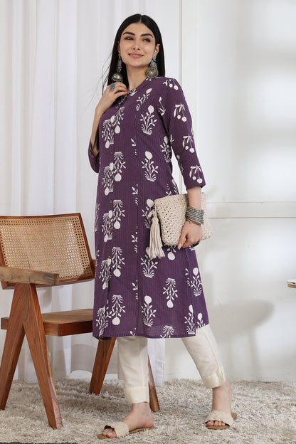 Latest Kantha Work and Floral Print Cotton Kurta